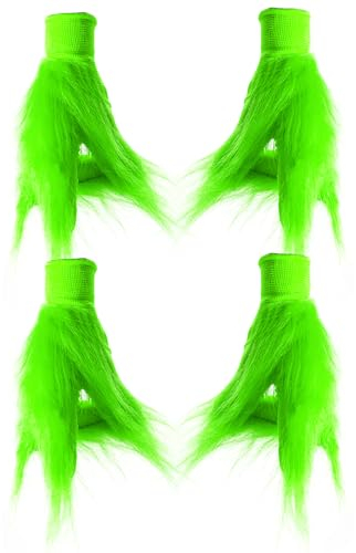 Dolkoic Erwachsene Grün Monster Handschuhe, 2 Paar, Plüsch, Kunstpelz, Verstellbarer Bund, M, Unisex, Weihnachten, Halloween, Cosplay, Grün