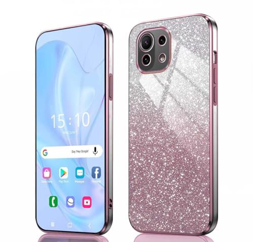 GOKEN Hülle für Xiaomi Mi 11 Lite (4G/5G/NE) - Stoßfeste Schutzhülle, Handyhülle mit Weichem TPU Silikon, Elektroplattierten Kanten und Integrierter Glitzerkarte mit Glitzer, Cover Case, Verlauf Rosa