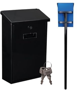 Setpoint Briefkasten mit Standfuß, Namenssschild & 2 Schlüsseln, Stahl Schwarz 40x27cm