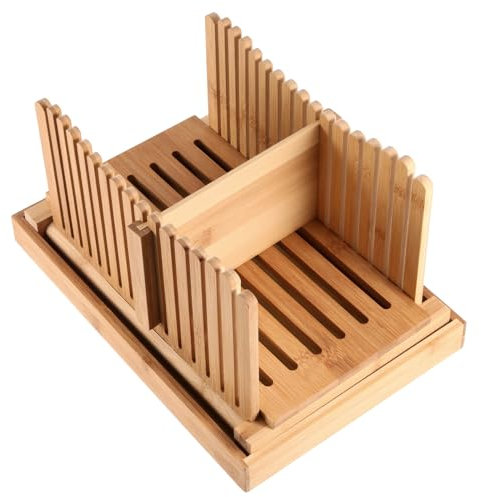 MAHIONG Foldable Adjustable Bamboo Bread Slicer, 31.7x23.7x19cm Bread Slicing Guide Wooden Bread Cutting Board with Crumb Tray, Bamboo Bread Slicer for Homemade Bread Loaf