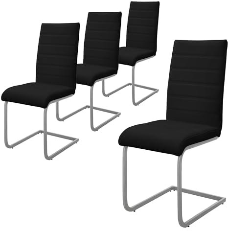 ML-Design Esszimmerstühle 4er Set, Schwarz, Schwingstuhl, Freischwinger Stuhl mit hoher Rückenlehne, Ergonomische Küchenstühle aus Kunstleder & Metall, Moderner Polsterstuhl für Esstisch & Wohnzimmer