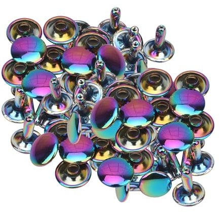 Trimming Shop Double Cap Rivets, Tubular Metal Studs for Clothing Repair & Replacements, Sewing, Leather Crafting, Handbag, Belts, DIY Projects, 9mm, Rainbow, 10 Sets