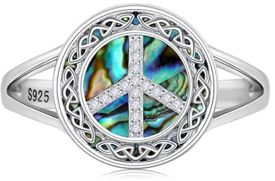 StoryMidir Frieden Zeichen Ring Damen 925 Sterling Sliver Keltische Knoten Schmuck Frieden Zeichen Geschenke für Frauen Mädchen Frieden Liebhaber