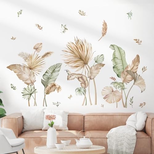 decalmile Adesivi Murali Boho Palma Foglie Adesivi da Parete Foglie Verdi Piante Tropicali Decorazione Murale Mobili Camera da Letto Soggiorno Cucina
