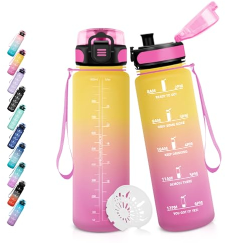 HoneyHolly Trinkflasche Sport, 500ml Auslaufsicher Kunststoff, Wasserflasche, Trinkflasche Kohlensäure Geeignet, Sportflasche für Fahrrad, Kinder, Schule, Fitness, Yoga, Yellow Pink