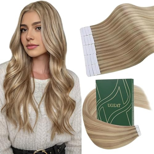 Ugeat Haarverlängerung, selbstklebend, Echthaar, Extensions, Haarverlängerung