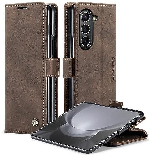 Cracedily Coque pour Samsung Galaxy Z Fold 6 Pochette, Etui Protection Housse Premium en Cuir PU,Etui à Rabat Pochette de Portefeuille Étui pour Samsung Galaxy Z Fold6 Case, Café