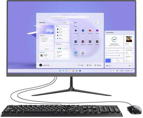 23.8” All-in-One Desktop Computer, AMD Ryzen5-3500U Quad Core Chipset Up to 3.7GHz, 8GB RAM 512GB SSD, Wifi BT Full HD IPS Display, USB3.0 Built-in Speaker Keyboard Mouse for Gaming Office Study Black