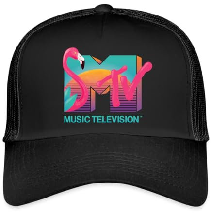 Spreadshirt MTV Music Television Flamingo-Logo Trucker Cap, One Size, Schwarz/Schwarz