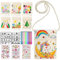 6 Stück Stoffbeutel zum Bemalen für Kinder, DIY Kinder Umhängegeldbeutel, Kleine Schultertaschen mit 12 Buntstift, 4 DIY Malschablonen, 3 Diamant Aufkleber Brustbeutel für Schule Party Feier Geschenk