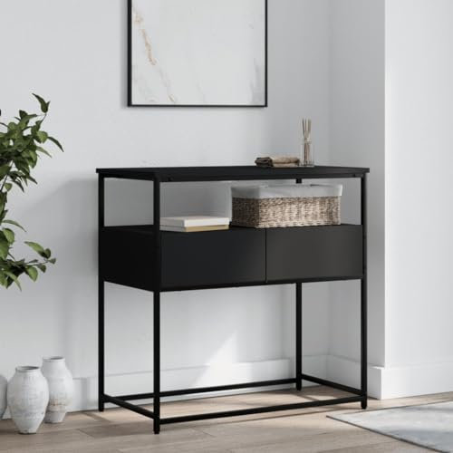 FENLAX Table Console avec tagre, 75 x 40 x 75 cm - Table d'Appoint en Bois et Metal Noir