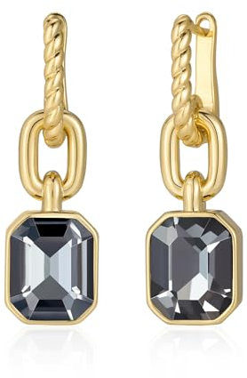 MESOVOR Kristall Tropfen Ohrringe, 18 Karat Vergoldete Creolen | Smaragd Grün Schwarz Ohrringe Schmuck Geschenk für Mutter Frau (Grau)