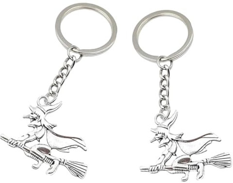 LiJuanWang Schlüsselbund,2 Stück Hexe auf Besen Schlüsselanhänger,Schlüsselbund mit Besenstiel hängen Metall Glücksbringer,Rucksack Haken,Thema Party Geschenk,für den besten Freund,Für Männer,Frauen