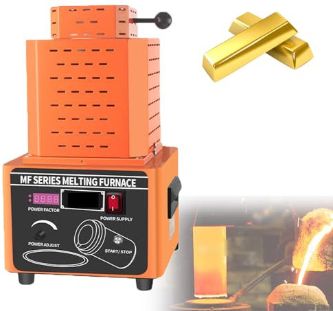 FJYAWEN Horno Eléctrico para Fundir Oro De 5000 W, Máquina Digital Mejorada para Fundir Metales, 1600 ℃/2912 ℉, con Crisol De Grafito De 1/2/3 Kg, para Fundir Oro, Plata, Aluminio Y Cobre,Orange-2kg