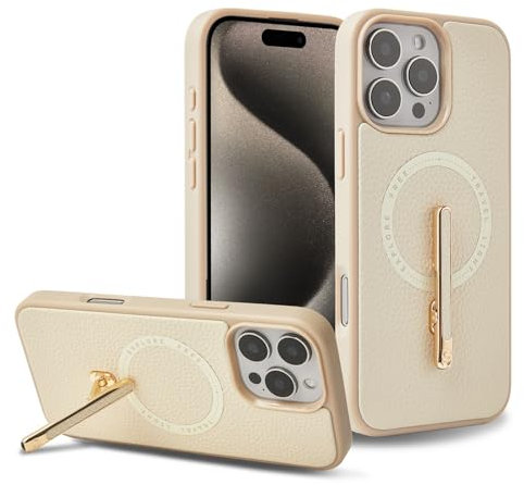 CUSTYPE for iPhone 16 Pro Max 6.9 Case with Stand, Slim Leather Cover with 2-Way Kickstand, Compatible with MagSafe, Protective Case with Magnetic Feature for Women – Beige