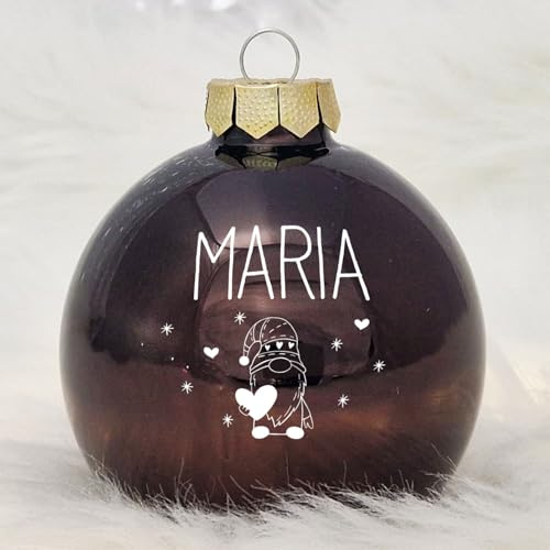 Personalisierte Weihnachtskugel mit eigenem Namenaus Echtglas, 8 cm (07_Braun, Wichtel)