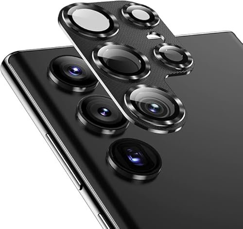 DAWEIXEAU für Samsung Galaxy S23 Ultra Kameraschutz 2 Stück,9H Härte Gehärtetes Glas,Einteiliges Design Aluminiumlegierung Linsenschutz,HD Anti-Kratzer Kamera Schutzfolie Schwarz
