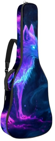 KengjuTesu 43 Zoll Akustikgitarre Softcase mit Rucksackgurt und 2 Taschen wachsender lila Wolf, keine Polsterung, Rucksack, wasserdichtes Oxford-Gewebe, Bassgitarre, Gigbag für Konzertgitarre,