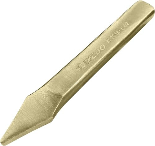 WEDO Ciseau plat anti-étincelles à tête pointue, burin à froid, aluminium bronze, 4 x 6 x 140 mm, certificat BAM et FM, burin conique pour menuiserie, métallurgie, menuiserie et maçonnerie