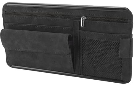 HEROFFIX Custodia per Occhiali da Sole per Auto Universale Porta Occhiali da Sole per Parasole Auto Scatola Portaoggetti in Pelle Scamosciata, ABS Nero 31x16.5cm 1 Pezzo