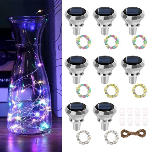 AVCXEC 8 Stück Solar Flaschenlicht, LED Flaschenlichterkette Korken, 2M 20 LEDs Wasserdicht Solar Flaschenlichter für Außen, Diamant Flaschenbeleuchtung für Flasche, Hochzeit Deko, Party, Garten
