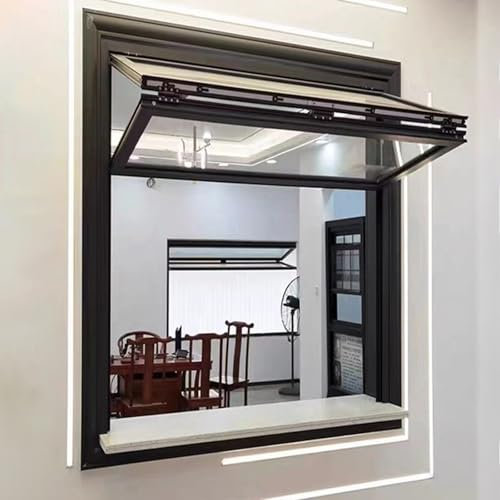 Fenêtres de concession à cadre en aluminium, fenêtres de service à volets roulants, fenêtres coulissantes pliantes, fenêtres en aluminium pour mobil-homes, fenêtres à guillotine double à fleurs(Black,