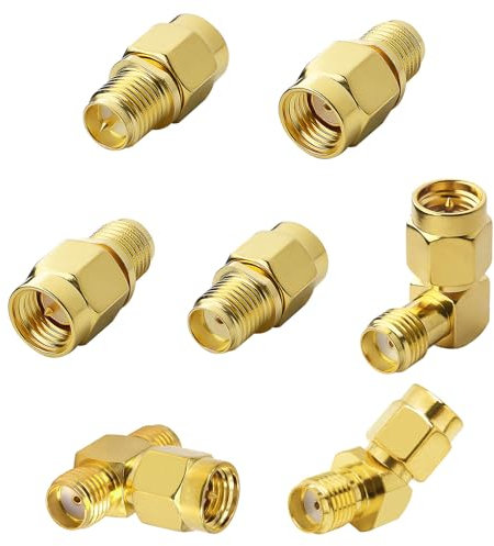 Kaunosta SMA/RPSMA Koaxial Adapter Kit, gerade und abgewinkelte (45°, 90°) SMA Adapter RPSMA FPV Konverter und 3-Weg Splitter für Baofeng, WiFi Antennen, Router, SDR, Funk, RF Geräte 7 Stück