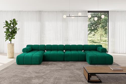 ALTDECOR Modulares Sofa Ecksofa in U-Form Corner modular Sofa Eckcouch Couch Wohnlandschaft Cauchsofa Polstersofa Tesso-U2-380x160x70 cm Dunkelgrün