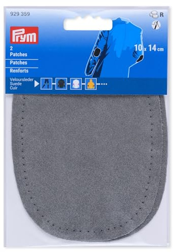 Prym 929359 Patches Veloursleder, zum Aufnähen, 10 x 14cm, grau