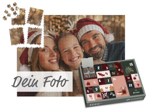 Persönlicher Puzzle Adventskalender mit Türchen - eigenes Bild als Fotopuzzle personalisierbar, 1000 Puzzleteile passend vorsortiert, jeden Tag ein passendes Puzzlesegment