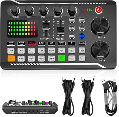 Live Sound Card Audio Mixer, F998 Live Soundkarte Audio Interface mit DJ Mixer Effekten, Soundeffekten, Voice Changer, Bluetooth Audio Mixer für YouTube Streaming KTV Aufnahmen Gaming