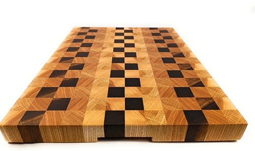 Tagliere Artigianale in Legno Massello Rovere, Wengè e Frassino, End Grain, 48,5 x 39 x 4 cm