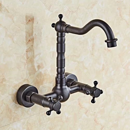 XJTNLB Mitigeur Lavabo Noir Rétro Robinet Salle Bain Deux Poignées Robinets de Lavabo pour Salle de Bain Mitigeur de Lavabo Mural Haut
