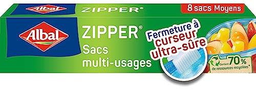 Albal - 8 Sacs multi-usages Zipper - Moyen Modèle 3L - Pour conserver, congeler, ranger ou transporter - Fermeture à curseur - Réutilisable - Lot de 4