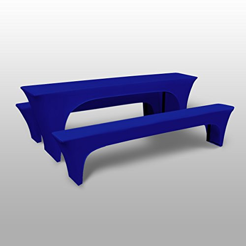 Stoff-Kollektion - Hussen Bierzeltgarnitur Set 3er aus Polyester - Stretch Bierbank- & Biertischhussen - Festzeltgarnitur aus 1x Biertischbezug 220x50x70cm & 2X Bierbankbezug 220x25x45cm - Blau