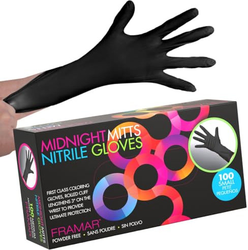 FRAMAR Gants Jetables Noir - Gants Nitrile S, Gant Nitrile Noir, Gant Menage, Mecanique, Disposal Gloves Black, Nitrile Gloves - Petite 100