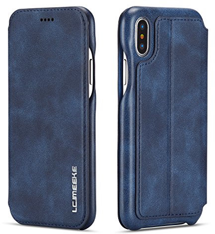 QLTYPRI Case for iPhone XS Max, Vintage Slim Magnetic Closure PU Leather Case with Stand Function & Credit Card Slot Holder Shockproof Flip Wallet Cover for iPhone XS Max - Blue