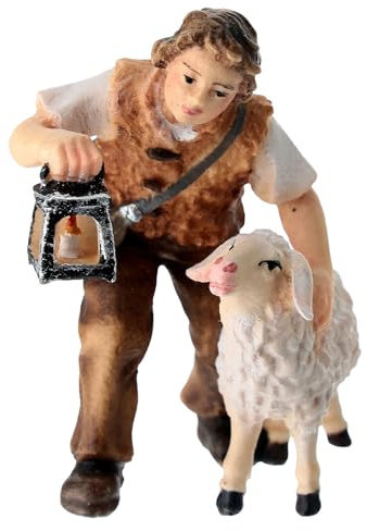 Holyart Jung mit Schaf Krippe Kostner Grödnertal Holz 9.5cm