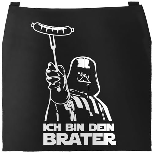 MoonWorks® Grill-Schürze für Männer mit Spruch Ich bin dein Brater Baumwoll-Schürze Kochschürze Grillen Barbecue BBQ Fleisch Sommer schwarz unisize