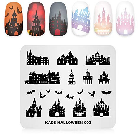 Alexnailart Nail Stamping Plate Halloween Theme Image Design Templates Castle Bat Haunted house Pattern Manicure Print DIY Nail Art Tools