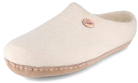 WoolFit Footprint Barfuß-Hausschuhe unisex Filz-Pantoffeln mit Ledersohle, nachhaltig aus 100% Wolle, weiß Gr. 41