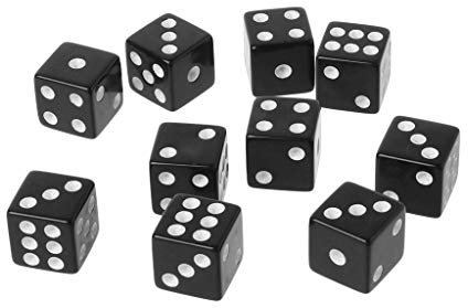 DONGMIAN 10 Stück 16 mm Acryl-Würfel, schwarz/weiß, 6-seitig, Casino-Poker-Spiel-Bar-Party-Würfel