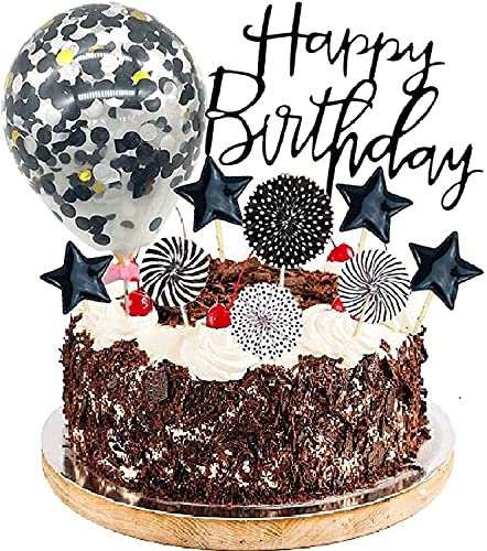 Tortenaufsatz-Set Happy Birthday, 11 Stück, Acryl, Konfetti, Ballon, coole Sterne, Papierfächer, Cupcake-Picks, Kuchendekorationen, Zubehör für Papa, Mann, Jungen, Party-Dekorationen