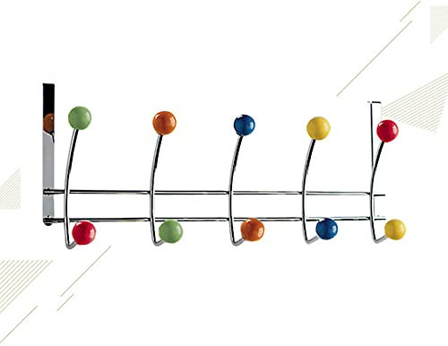 tooloflife Tür-Garderobe, Leiste mit 10 Haken mit bunten Kugeln Farbenfrohe Wandgarderobe Garderobe