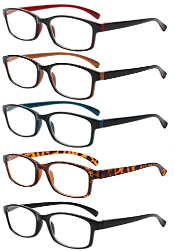 5 Pack Lesebrille Herren Damen,Hochwertig Federscharniere Brillen Komfortabel Rechteckig Super Lesehilfe fur Manner und Frauen (5 Farbe Mischen, 0.5)