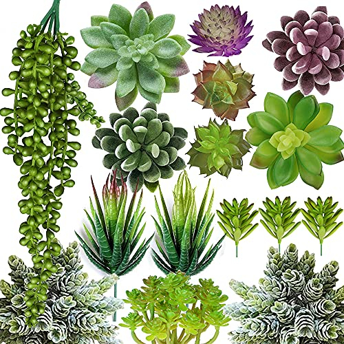 Anoak Künstliche Sukkulenten – 16-teiliges Set, künstliche Sukkulenten, ungedeckte künstliche Sukkulenten, Premium-Handwerk, DIY-Blumendekoration für Zuhause, Garten, Büro, Party (sehr realistisch)