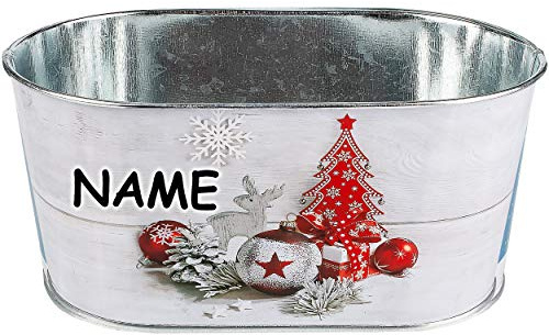 alles-meine.de GmbH Deko Topf/Metalleimer/Blumentopf - Motivwahl - inkl. Name - Weihnachten - 10 cm hoch - Metall rostfrei - Blech Eimer - oval - frostsicher - Pflanztopf Übe..
