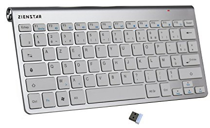 Zienstar-Mini Clavier sans Fil 2.4Ghz avec Récepteur USB (AZERTY Français)-Argent