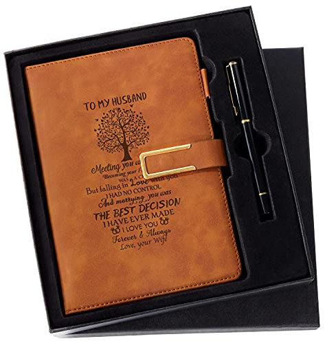 Leder-Tagebuch, Geschenk für Herren, personalisiertes Notizbuch für Ehemann, A5, Reisetagebuch, Vintage, Leder, Skizzenbuch, Jahrestag, Weihnachten, für Ehemann, perfektes Geschenkbox-Set mit Stift