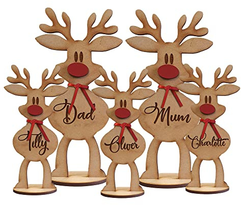 Mooseys Personalised Freestanding reindeer family Christmas decoration, Place names settings Decor (Large)
